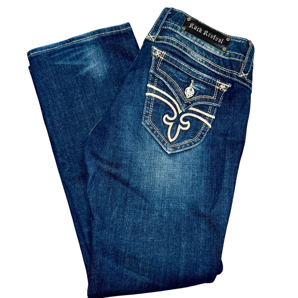 Rock Revival Gwen Easy Boot Jeans Women's Size 31 Dark Wash Embellished